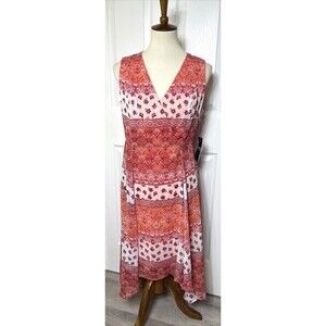 Chaps Women's Asymmetrical Midi Dress V-Neck Multicolor Size 8 NWT